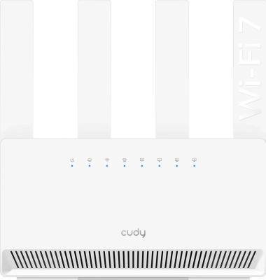 Маршрутизатор/ BE3600 Gigabit Dual Band Wi-Fi 7 Mesh Router, Chipset Broadcom, 802.11be/ax/ac/a/b/g/n, 2882Mbps at 5GHz + 688Mbps at 2.4GHz, 4 x 10/100/1000Mbps Ports, 4 x 5dBi fixed antennas, WiFi router/AP/ Repeater/WISP Mode, PPTP/L2TP/OpenVPN/WireGuard, MLO, MU-MIMO, Guest network, WPS, DDNS,  IPv6, IPTV, WOL, WPA3, TR069/TR098/TR111/TR181,  Cudy APP