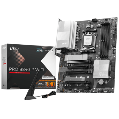 Материнская плата MSI PRO B840-P WIFI B840, AM5, 4*DDR5, 5*PCIEx16, 2*M.2, 2*TypeC, 1*USB3.2Gen2, 4*USB3.2Gen1, 8*USB2.0, 4*SATA3.0, 2.5G, HDMI, ATX, RTL