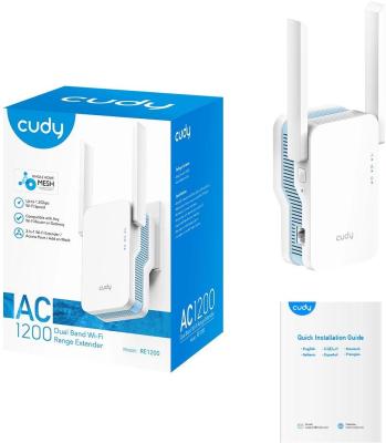 Усилитель сигнала Wi-Fi, Cudy RE1200, AC1200, 1 порт RJ45 10/100 Мбит/с, WPS (RE1200)