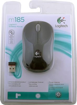 Мышь беспроводная Logitech M185 чёрный серый USB + радиоканал 910-002238