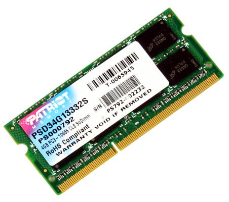 Оперативная память для ноутбука 4Gb (1x4Gb) PC3-10600 1333MHz DDR3 SO-DIMM CL9 Patriot PSD34G13332S