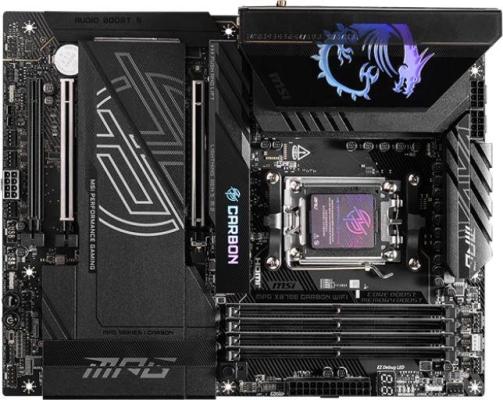 Материнская плата MSI MPG X870E CARBON WIFI X870, AM5, 4*DDR5, 3*PCIEx16, 4*M.2, 4*TypeC, 9*USB3.2Gen2, 4*USB3.2Gen1, 4*USB2.0, 4*SATA3.0, 5G, 2.5G, 2*Type-C(DP), HDMI, ATX, RTL