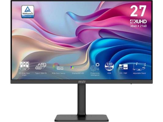 MSI Modern MD272UPHG 27" 16:9 UHD(3840x2160) IPS Flat,4ms(GTG),HDR 400,1000:1,100M:1,400nit,178/178,2xHDMI,DP,USB Type-C,Speaker,Tilt,Swivel,Height,Pivot,60Hz,Black,1y war-ty