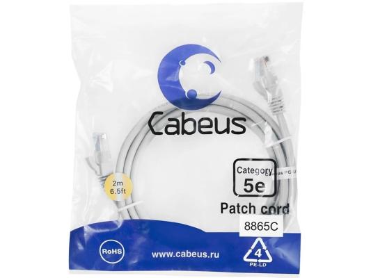 Патч-корд Cabeus PC-UTP-RJ45-Cat.5e-2m-LSZH U/UTP, категория 5е, 2xRJ45/8p8c, неэкранированный, серый, LSZH