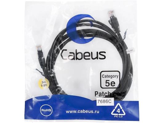 Патч-корд Cabeus PC-UTP-RJ45-Cat.5e-3m-BK-LSZH U/UTP, категория 5е, 2xRJ45/8p8c, неэкранированный, черный, LSZH, 3м