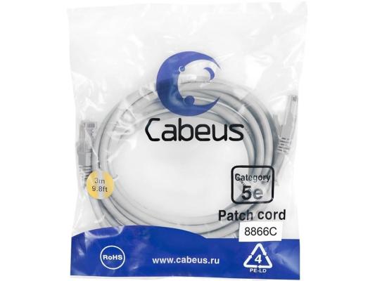 Патч-корд Cabeus PC-UTP-RJ45-Cat.5e-3m-LSZH UTP, категория 5e, 3 м, LSZH, неэкранированный, серый
