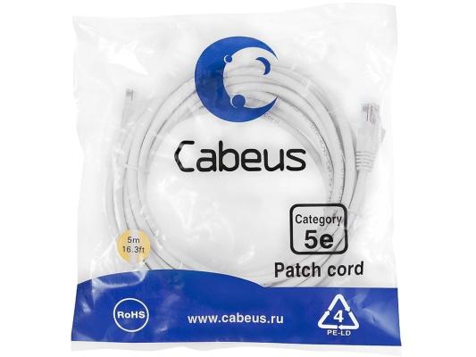 Патч-корд Cabeus PC-UTP-RJ45-Cat.5e-5m-WH-LSZH U/UTP, категория 5е, 2xRJ45/8p8c, неэкранированный, белый, LSZH, 5м