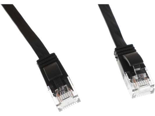 Патч-корд Buro Flat литой (molded), UTP, кат.6, 1.5м, 4 пары, медь,  многожильный,  черный,  плоский (flat)