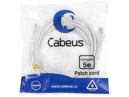 Патч-корд CABEUS PC-UTP-RJ45-Cat.5e-5m-WH,  вилка RJ-45,  вилка RJ-45,  кат.5E,  ПВХ,  5м,  белый