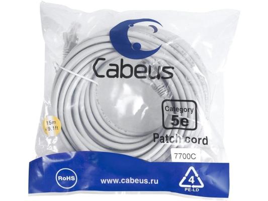 Патч-корд CABEUS вилка RJ-45,  вилка RJ-45,  кат.5E,  ПВХ,  15м,  серый [pc-utp-rj45-cat.5e-15m]