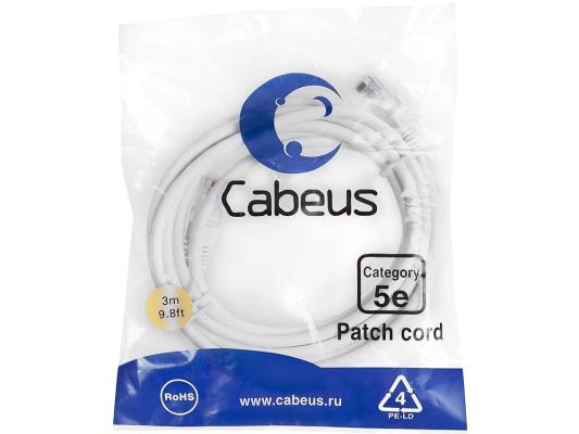 Патч-корд CABEUS вилка RJ-45,  вилка RJ-45,  кат.5E,  ПВХ,  3м,  белый [pc-utp-rj45-cat.5e-3m-wh]