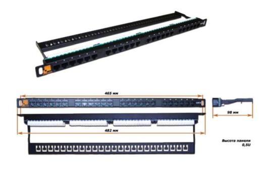 Патч-панель 19", 24 порта RJ-45, категория 5e, UTP, 0.5U, компактная, LANMASTER