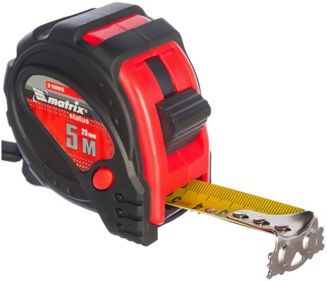 Рулетка MATRIX 31005  status magnet 3 fixations 5мх25мм обрезиненный корпус зацеп с магнитом