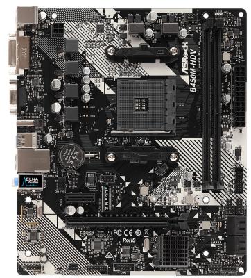 Материнская плата ASRock B450M-HDV R4.0 Socket AM4 AMD B450 2xDDR4 1xPCI-E16x 1xPCI-E1x 4xSATA3 8ch Audio GLan mATX